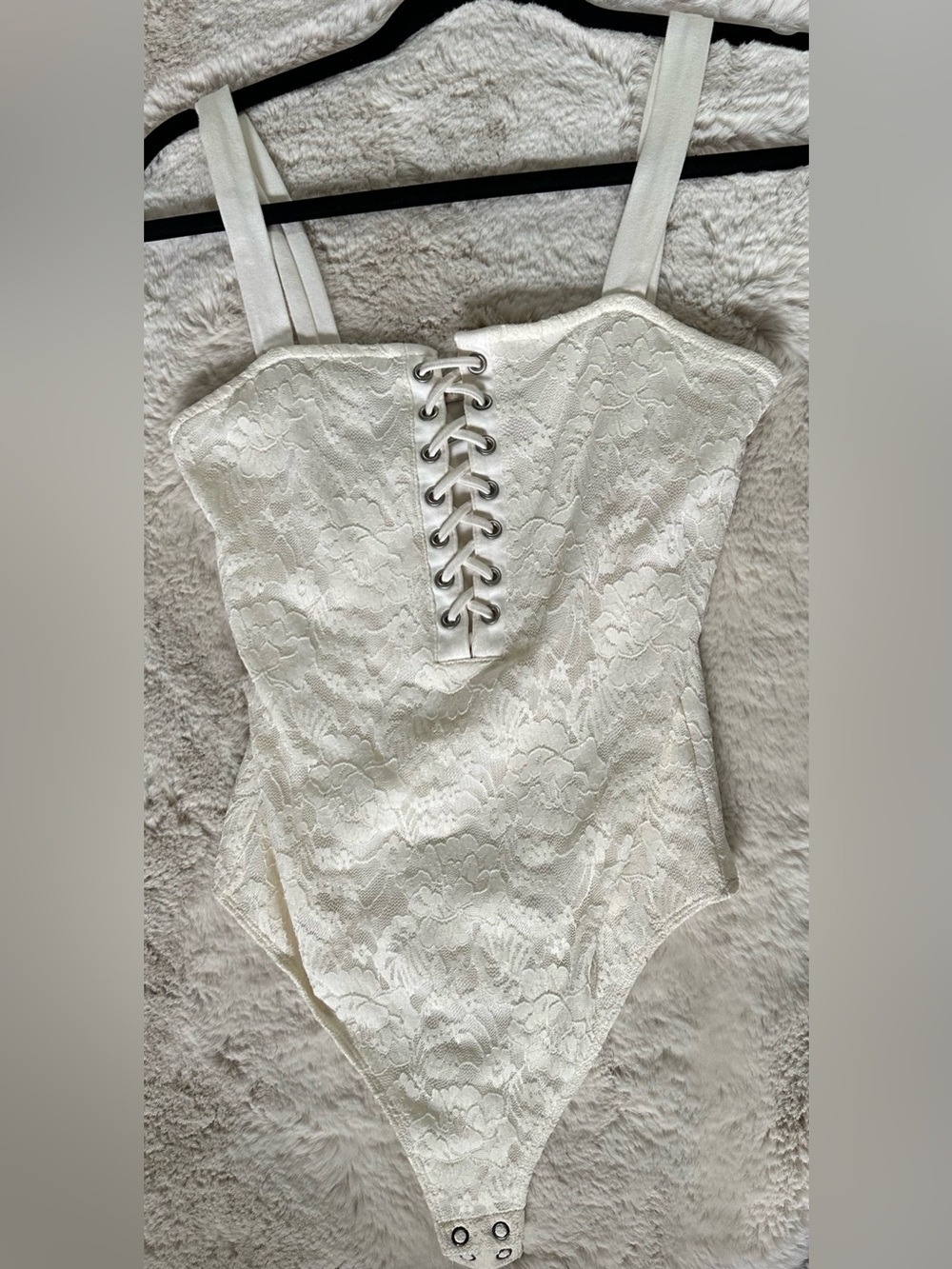 Express White Lace Corset Bodysuit with Front Lace-Up